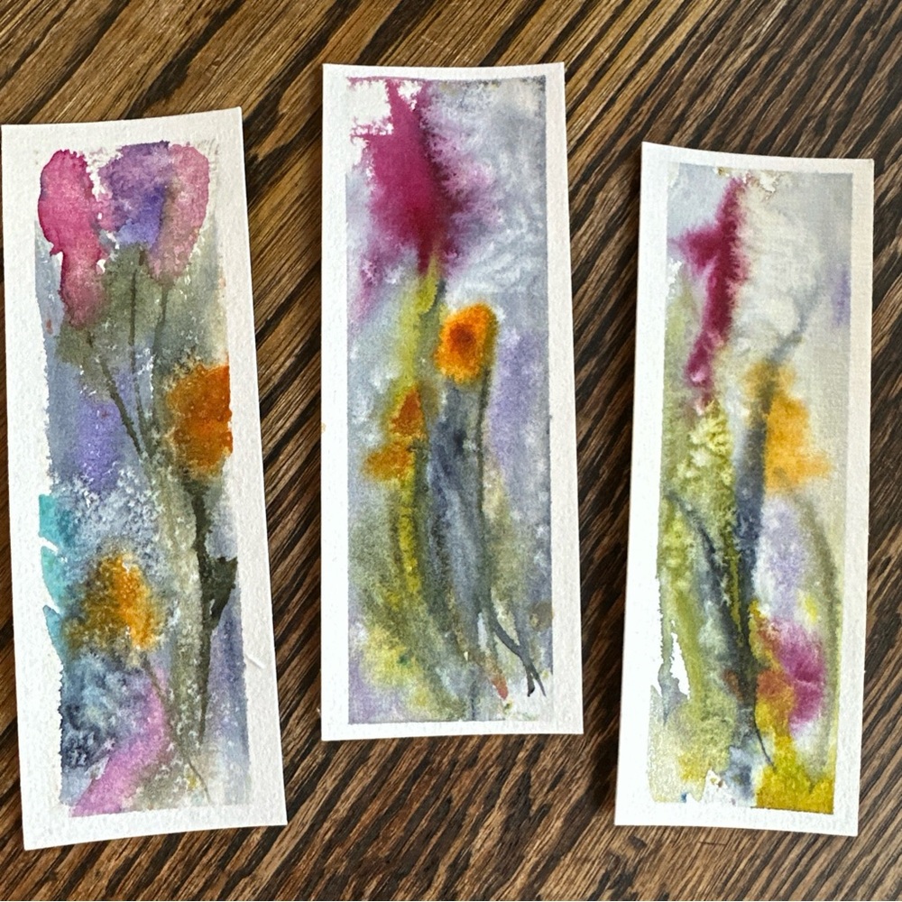 Hand-Painted Floral Watercolor Art Set - Pink, Purple & Yellow Accents